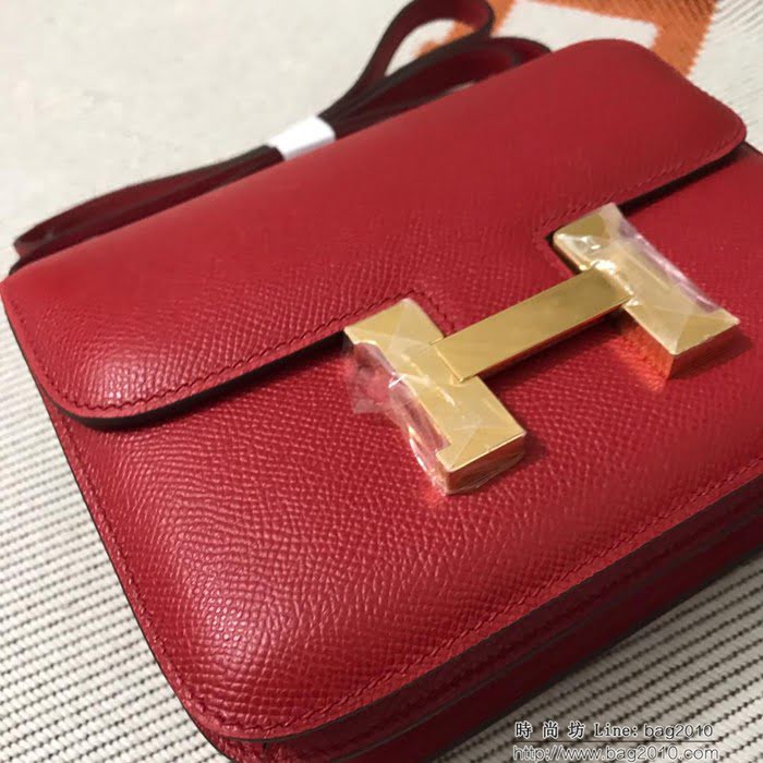 HERMES愛馬仕 H空姐包 進口原廠EP皮 頂級蜜蠟製作 街拍必備單品 大紅金銀 單肩斜挎包  Ama1551